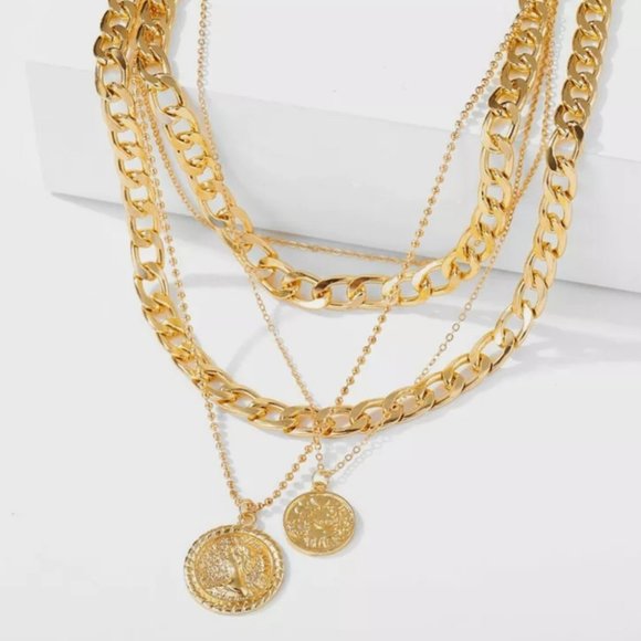 Multi-layer Thick Chain Portrait Coin Necklace - Picture 12 of 12